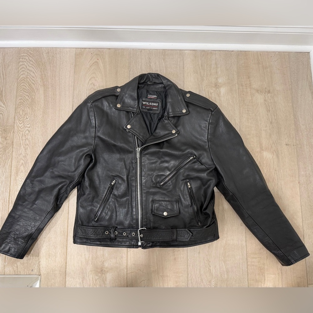 Wilsons Leather Black Men's Classic Motorcycle Jacket size XL